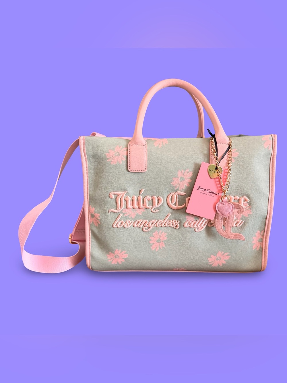 Juicy Couture Pink & Mint Daisy Accent Tote